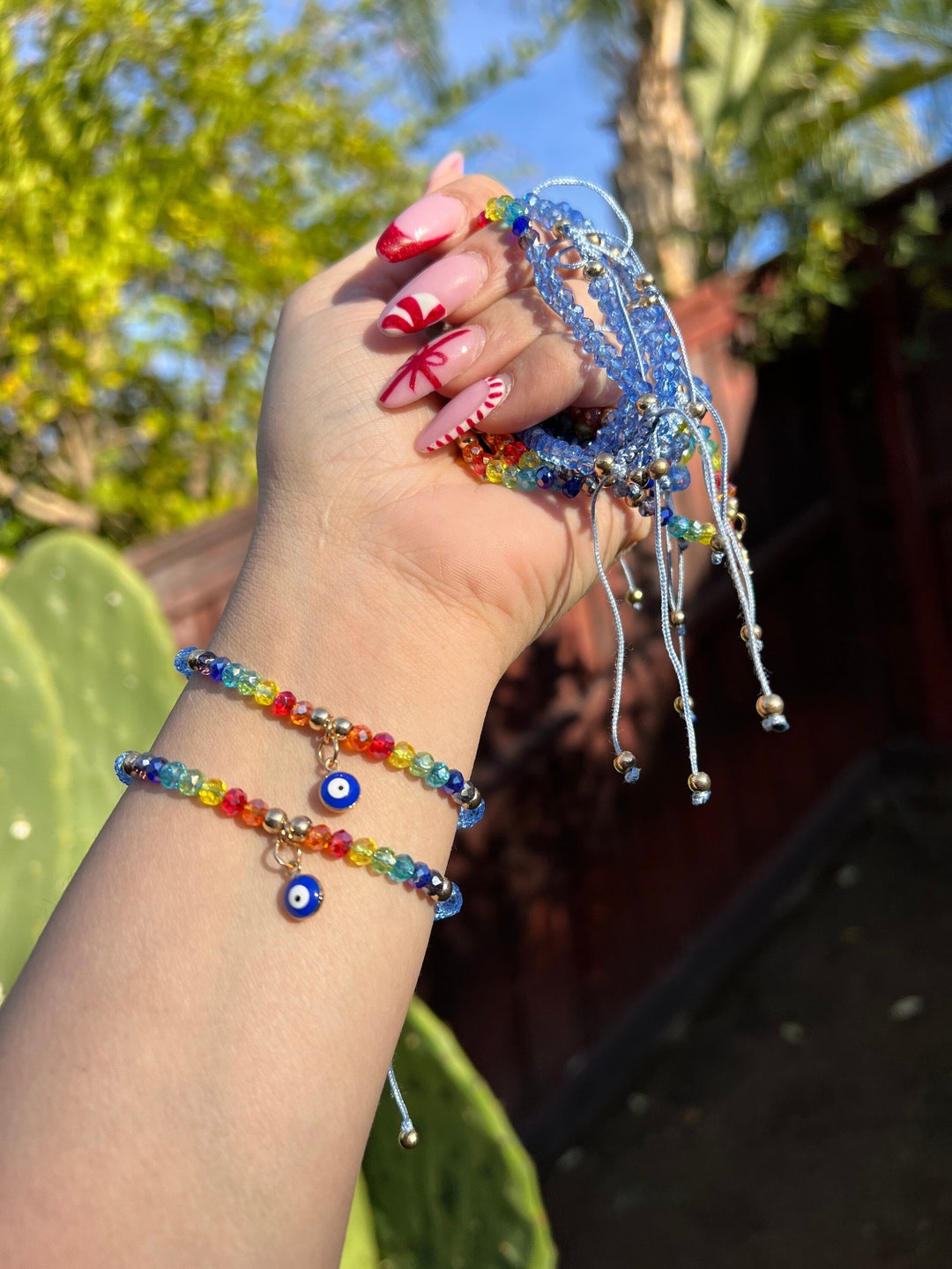 Baby Blue Rainbow Evil Eye Bracelet, Bracelets for Women, Jewelry, Gift ...