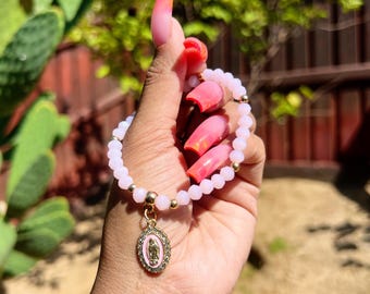 Pink Gold Virgen de Guadalupe Bracelet, Good luck bracelet, gift for her, friendship bracelet