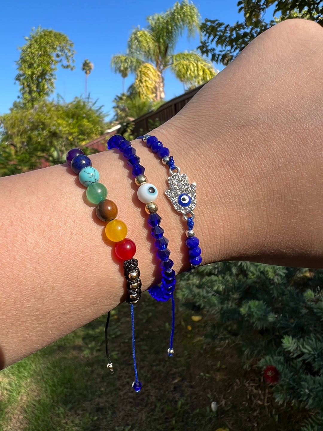 Blue Evil Eye, Chakra Bracelet, Rainbow Bracelets, Jewelry, Gift