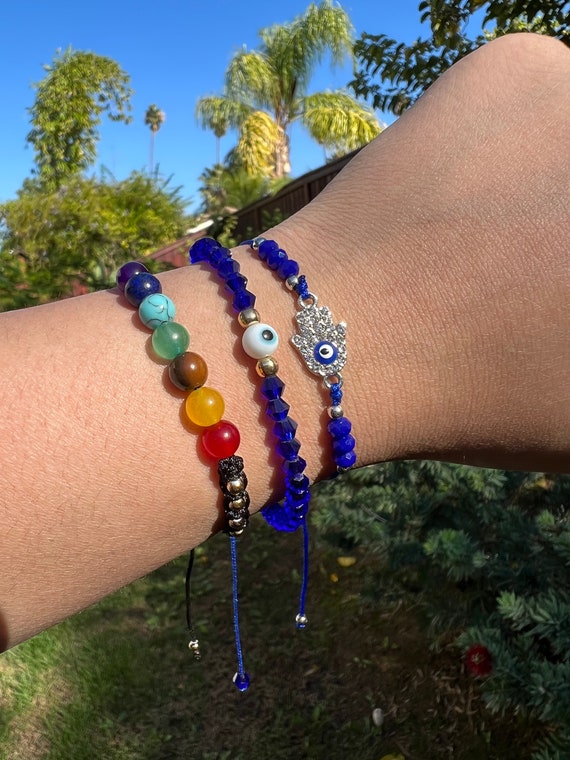 Buy Reiki Crystal Products Natural 7 Chakra Bracelet 8 mm Crystal Stone  Bracelet 1+1 Design 8 mm Round Shape for Reiki Healing and Crystal Healing  Stones (Color : Multi) at Amazon.in