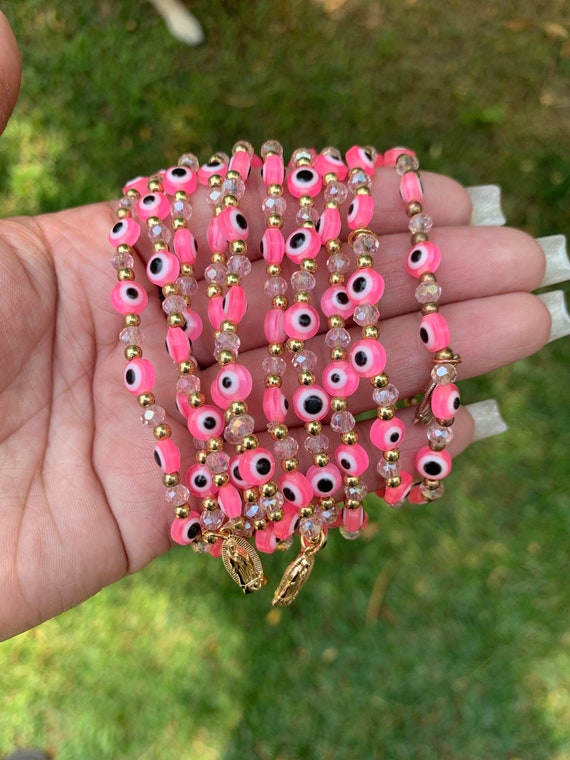 Pink Evil Eye Hand Embroidered Glass Bead Coasters, Set of 4 - Gifts With  Humanity