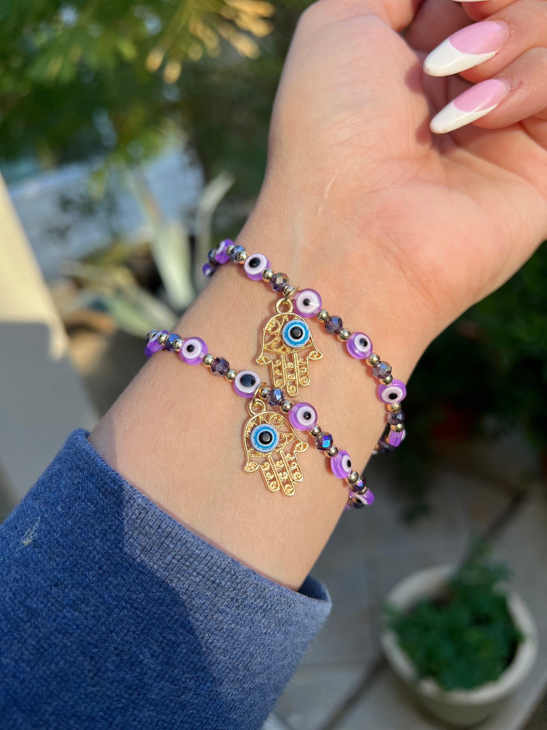 Purple Evil Eye Hamsa Bracelet Bracelets for Women Jewelry Gift