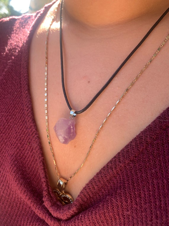 Amethyst necklace black cord deals