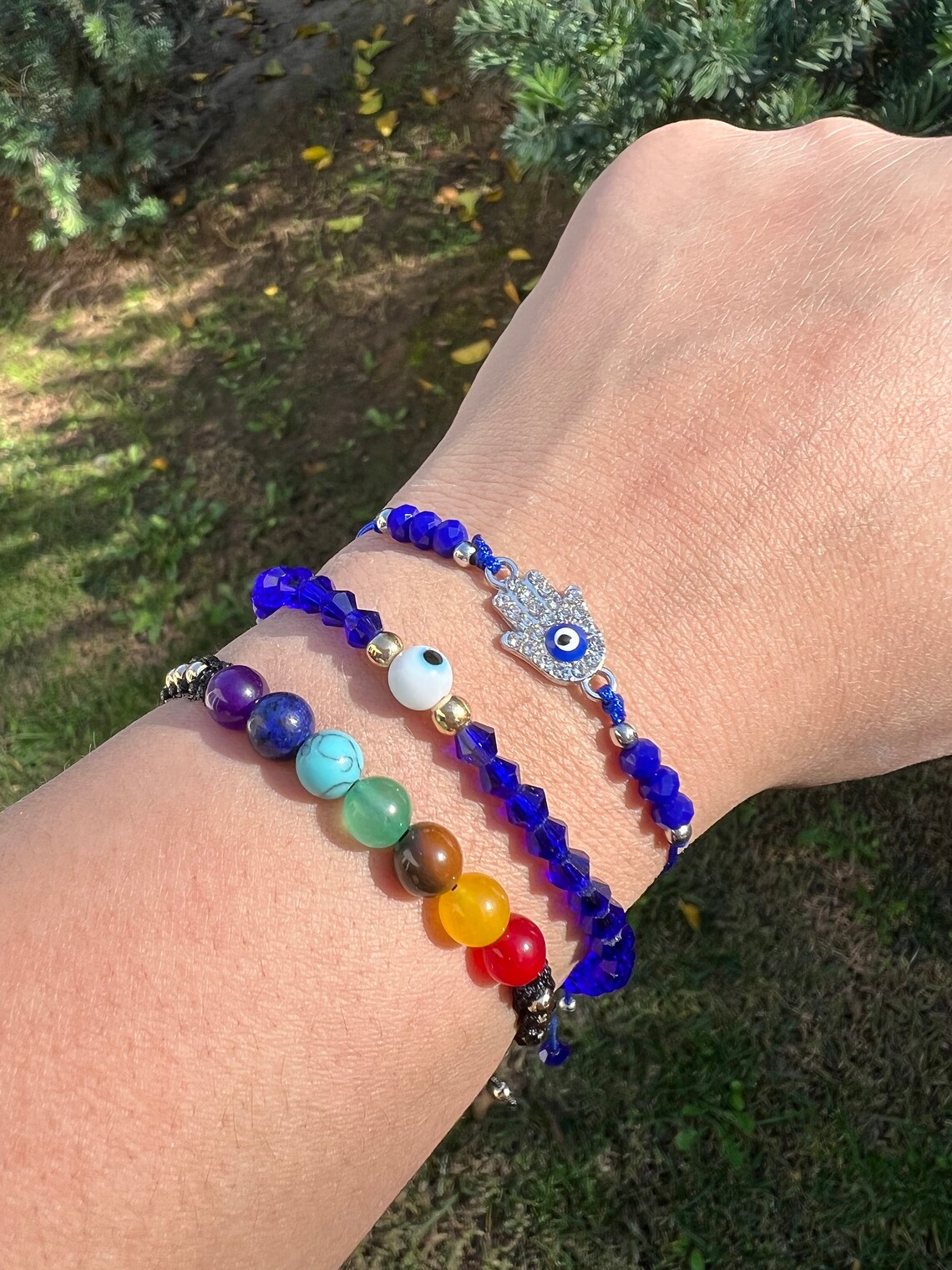 Blue Evil Eye Chakra Bracelet Rainbow Bracelets Jewelry Etsy