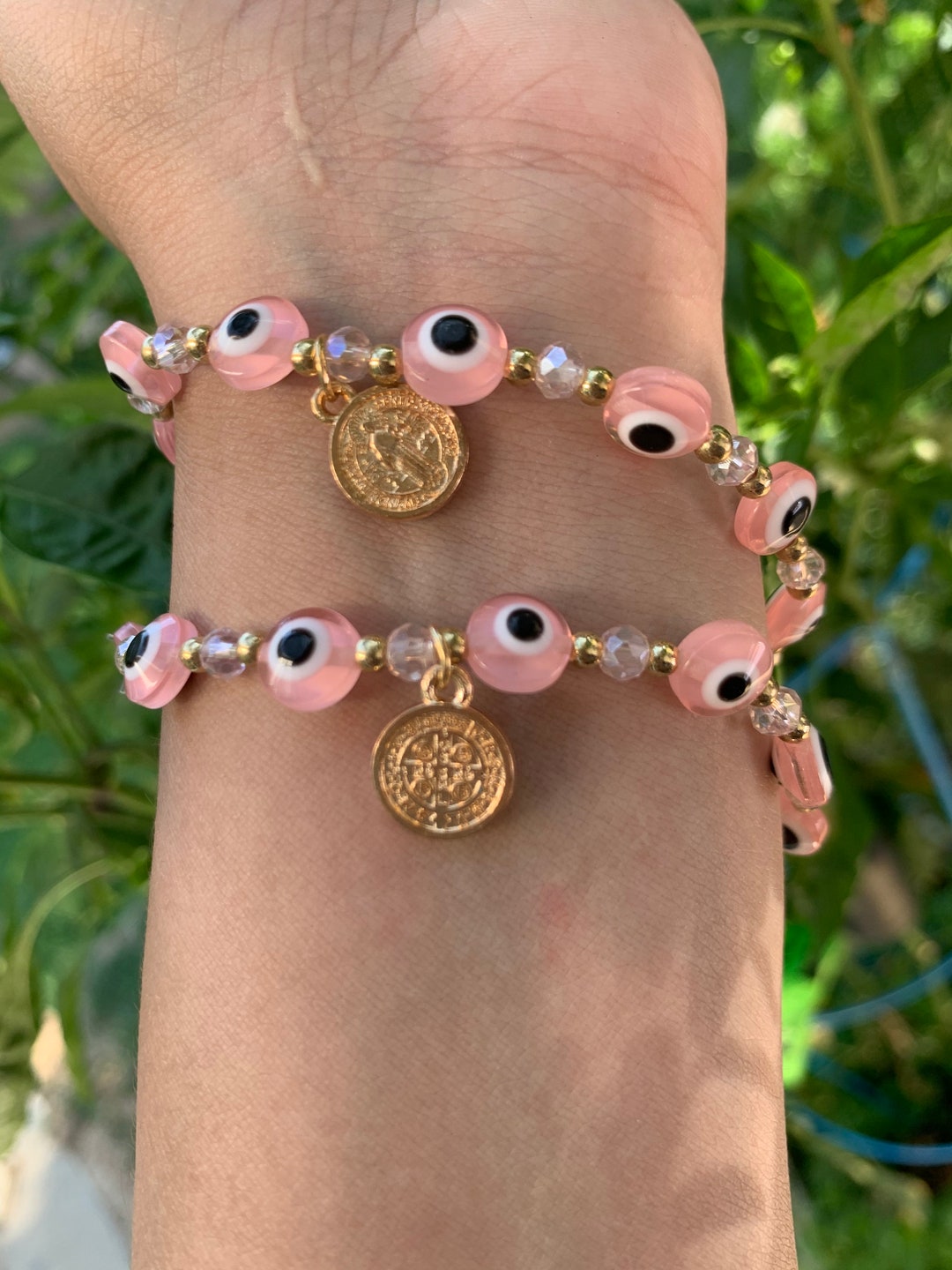 Light Pink Rose Gold Evil Eye Bracelet Bracelets for Women Etsy