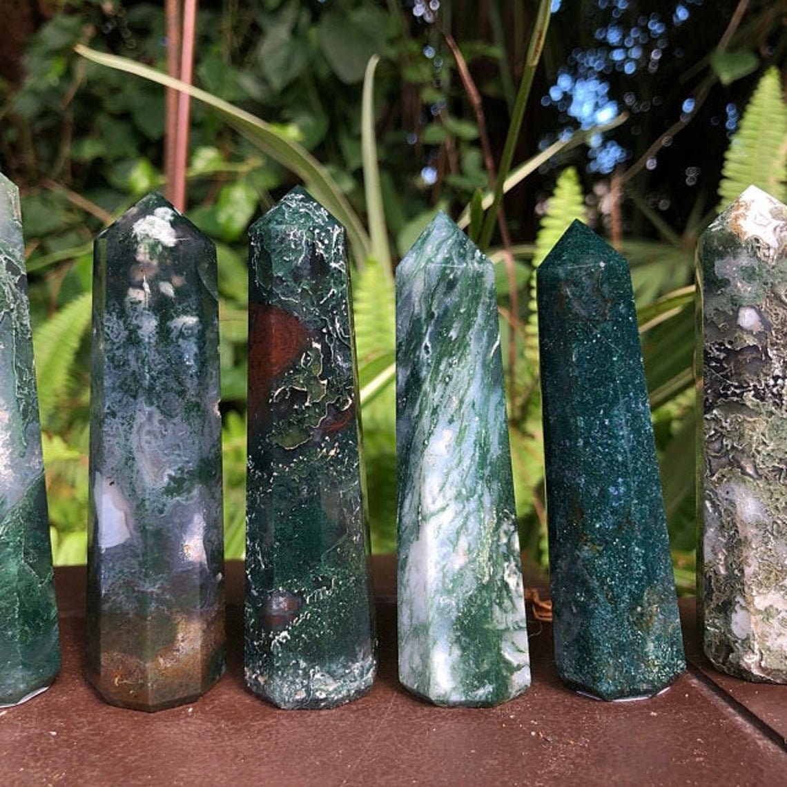 Moss Agate Tower Moss Agate Point Green Moss Agate Wand | Etsy