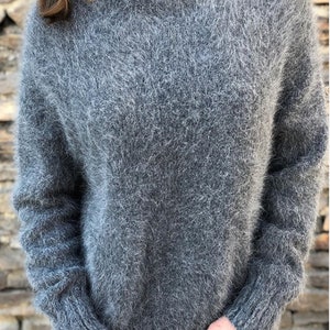 Sweater angora knit women, angora knit jumper, Dark grey angora sweater, knit rabbit sweater, grey angora jumper