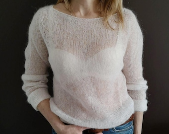 White Sweater Mohair Sweater White Jumper Wedding Sweater Bridal Sweater Knit Sweater Wedding Knit White Sweater