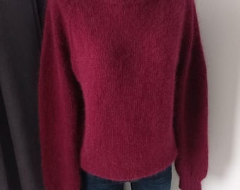 Angora Sweater, Winter Knit Jumper, Red knit rabbit sweater