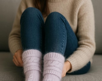 Angora Wool Knit Socks, Winter Slipper Socks