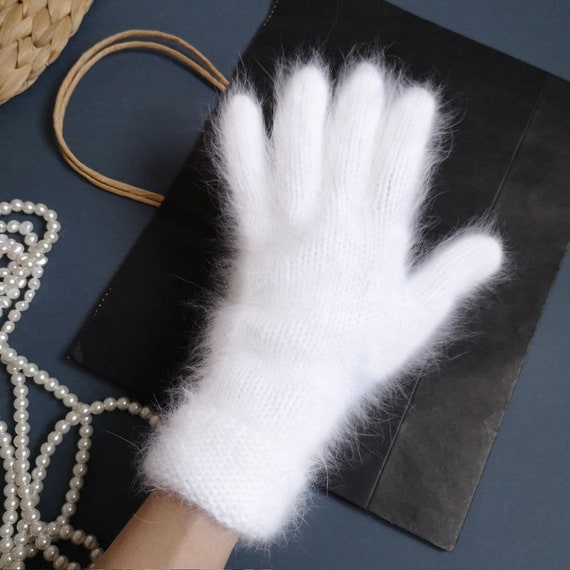 Angora Knit Gloves Women Handknit Mittens Women Angora Knit Gloves