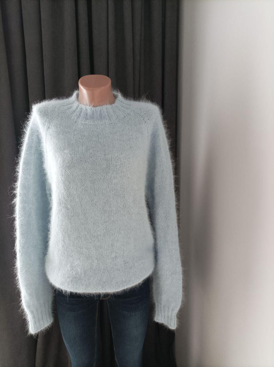 Angora Sweater, Blue Angora Sweater, Winter Sweater, Women