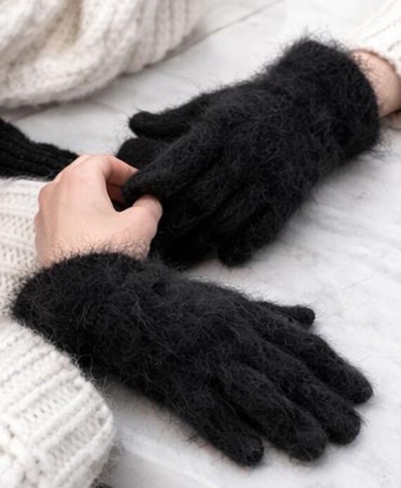Angora Knit Gloves Women Knit Mittens Women Angora Knit Gloves