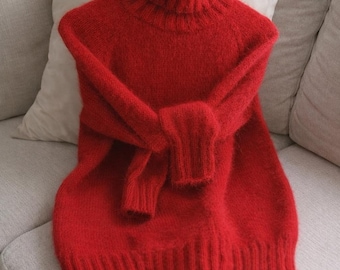 Red Knit Angora Sweater - Etsy