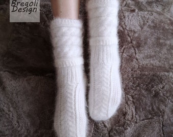 Angora socks, sock slippers knit angora socks, angora wool socks, home knit socks, Fuzzy Fluffy Cozy Warm Super Soft Slippers Socks