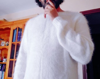 Angora blend fluffy sweater, Men knit jumper, knit fashion jumper, man angora jumper, angora ultra soft sweater