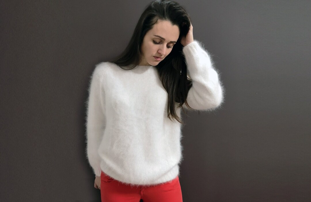 【2plan】23FW★ [MADE] Angora embroidery warmer polar tee Winter Knit Angora Sweater Wool Women Warm Soft Angora Knit