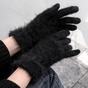 Angora gebreide handschoenen dames gebreide wanten Angora gebreide dameshandschoenen Zwarte handschoenen gebreide konijnenhandschoenen Winter gebreide handschoenen Cadeau voor haar