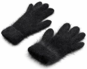 Angora Knit Gloves Women Knit Mittens Women Angora Knit Gloves