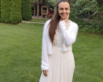 Cárdigan de novia de angora, bolero de novia esponjoso