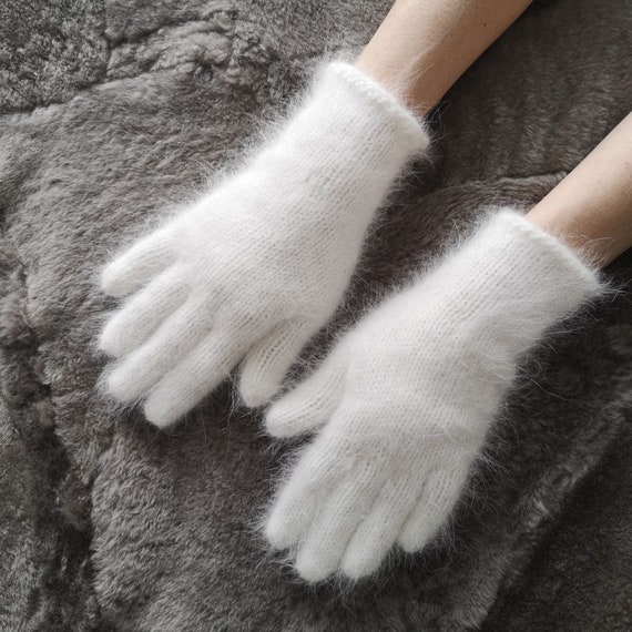 Angora Knit Gloves Women Handknit Mittens Women Angora Knit Gloves
