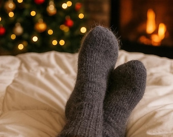 Angora Wool Socks, Soft Warm Winter Knit Socks, Cozy Fluffy Socks for Women, Luxury Gift for Her