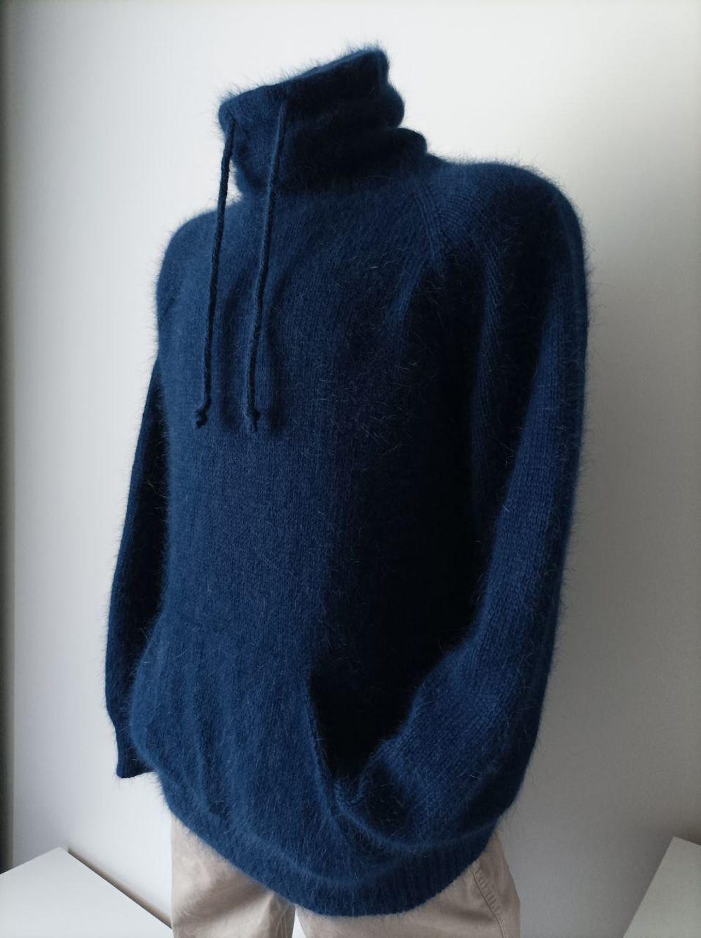 Knit Sweater,Sweater Angora, Knit Blue Men Sweater, Cozy Fluffy Sweater, Winter Handknit Sweater Moderndaydecors