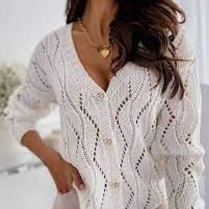 Sommerweiße Strickjacke, Baumwolljacke, durchbrochene Strickjacke