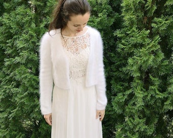 Bridal Wedding angora wnite knit cardigan