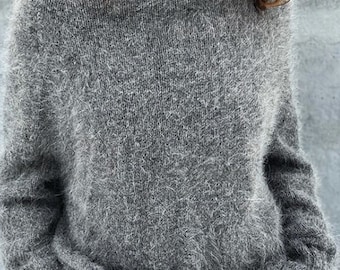 Sweater Angora Knit Women, Angora Knit Jumper, Dark Grey Sweater Angora Knit Women, Angora Knit Jumper, Dark Grey