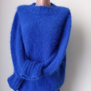Angora jumper, women angora jumper, fluffy knit women jumper, blue angora jumper