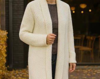 Knit Cardigan, Wool Knit Long Cardigan, Warm Open Front Cardigan for Women
