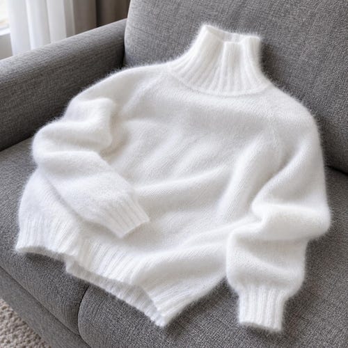 White Fluffy Wool Sweater, Winter Knit Jumper
