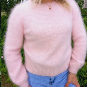 Sweater angora knit women, Angora knit jumper, Pink sweater, Women Knit Sweater, Winter handknit Sweater, Cozy Fluffy Sweater