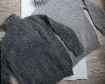 Herren Angora Pullover, Winter Männer Strickpullover, Angora Pullover, Wollpullover, Winter Kaninchen Pullover, Männer stricken Angora Pullover