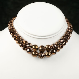 Antique Brown Glass Faceted Bead Choker Necklace with Box Clasp