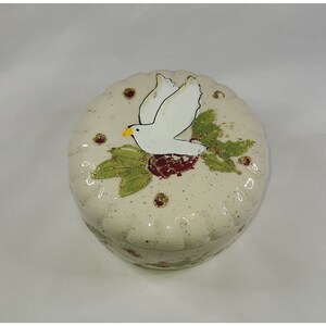 Vintage Hand Painted Dove Ceramic Trinket Box with Lid