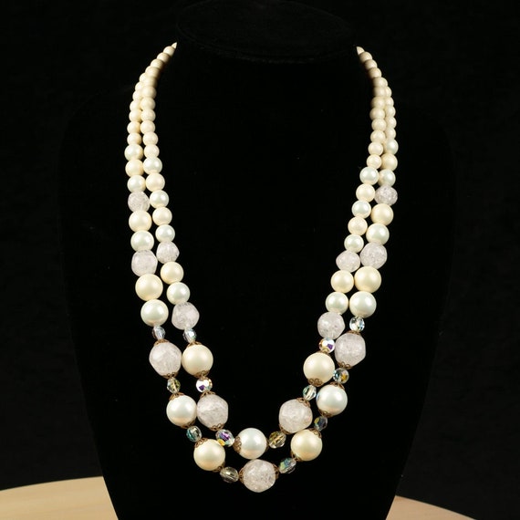 VINTAGE Art Deco Goldtone Faux Pearl Bib Necklace  ChainVR #34