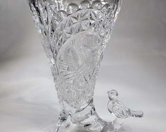 Hofbauer Byrdes Bird Collection Crystal NAPKIN HOLDER Butter Plate /Footed Vase 
