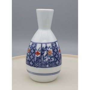 Vintage Japanese Hand Painted Ceramic Floral Sake Bottle or Bud Vase