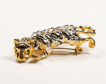 Vintage Tiger Gold and SilverToned Brooch