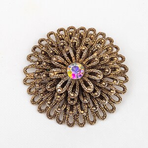 Vintage Aurora Borealis Flower Rhinestone Brooch