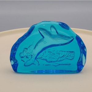 Blue Glass Breeching Whale Paperweight