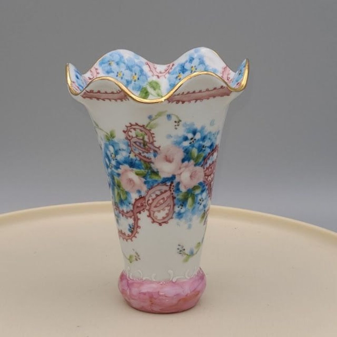Porcelain Vase Hand Painted Signed by Artist Floral With Gold Trim - Etsy