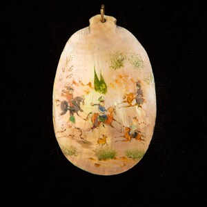 Vintage Persian Painted Abalone Shell Large Pendant