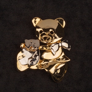 Vintage Teddy Bear Gold Toned Pendant and Brooch