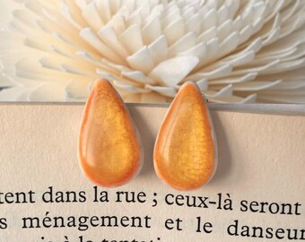 Boucles d'oreilles "ONDINE" puce goutte - jaune orange - Bijoux Fimo - Bijoux pâte polymère