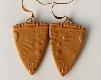 Earrings "INCA" pennants - golden caramel - Fimo Jewelry - Polymer paste jewelry