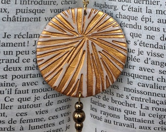 Long necklace "RAYON" - round pendant sand and gold - large model - long chain gourmet - Fimo Jewelry - Jewelry polymer paste