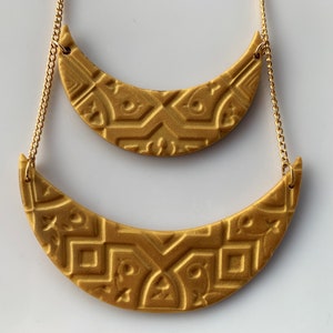 Long necklace &quot;ORIENT&quot; moons on chain - gold moon pendants - gold chain - Fimo Jewelry - Polymer paste jewelry